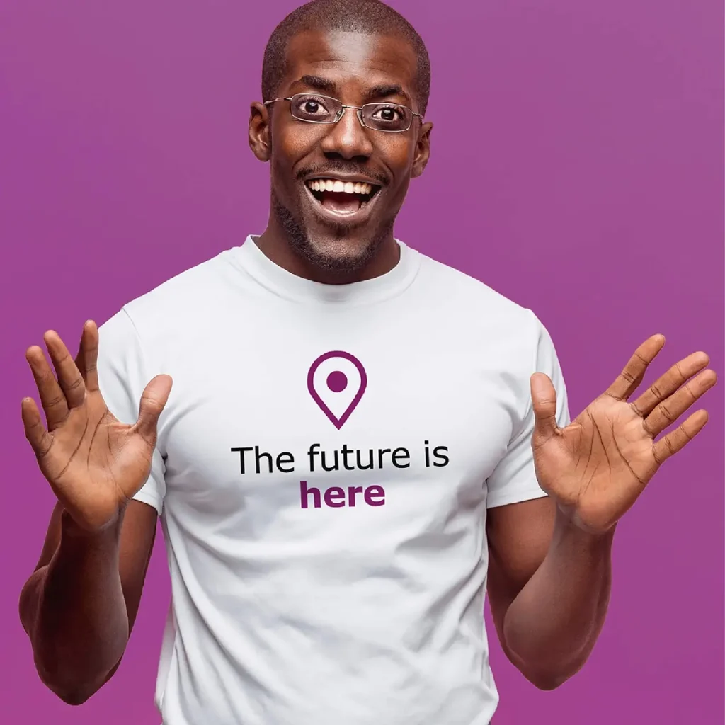 Change and transformation communications strategy and campaigns for the FCA. This image shows an employee wearing tshirt with the slogan: The future is here